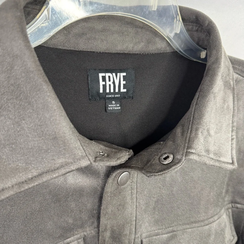 FRYE Snap Shirt Jacket Faux Suede Charcoal in color Men’s Smalll Women Medium - Picture 9 of 11